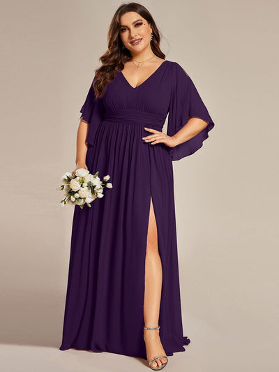 Plus Size V-Neck A-Line Chiffon Bridesmaid Dress #color_Dark Purple
