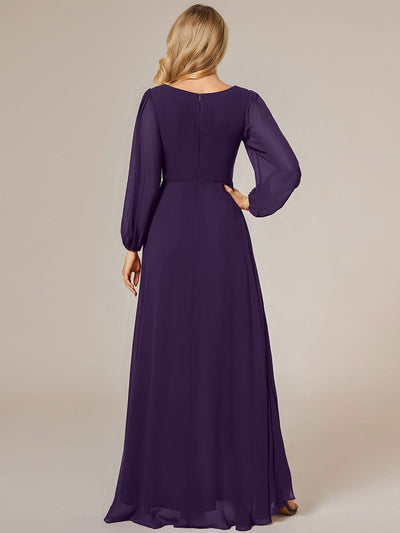 Enchanting Chiffon Lantern Sleeve Pleated High Waist Bridesmaid Dress #color_Dark Purple