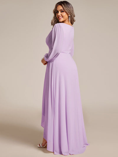 Enchanting Chiffon Lantern Sleeve Pleated High Waist Bridesmaid Dress #color_Frosted Lilac
