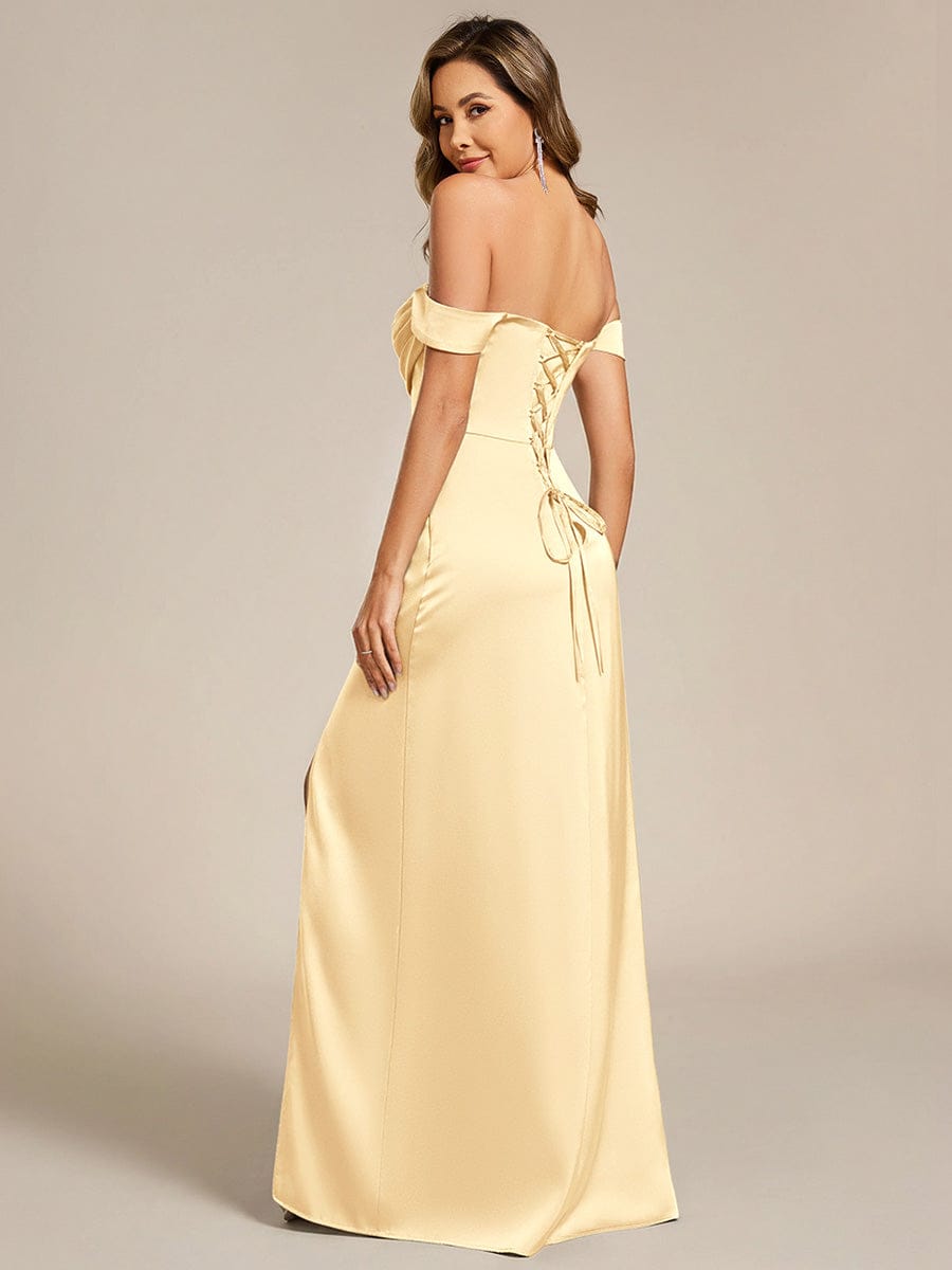 Off Shoulder Back-Tie Satin Bridesmaid Dress #color_Yellow