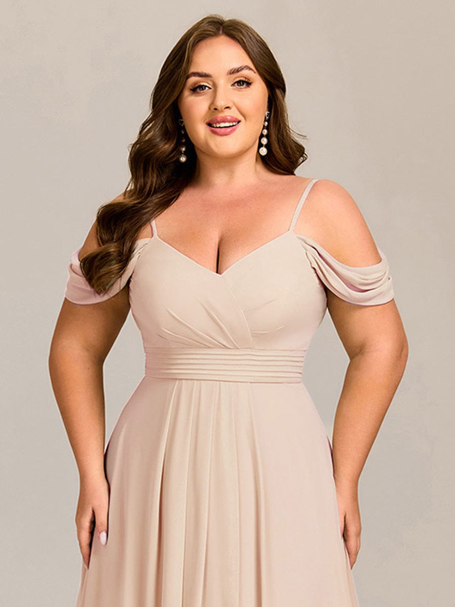 Plus Size Multiway A-Line Off the Shoulder Chiffon Maxi Bridesmaid Dress #color_Blush