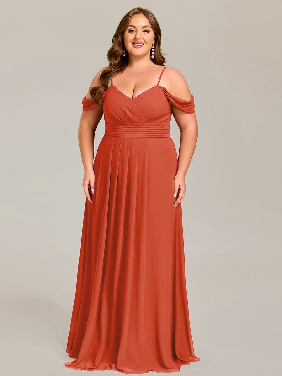 Plus Size Multiway A-Line Off the Shoulder Chiffon Maxi Bridesmaid Dress #color_Burnt Orange