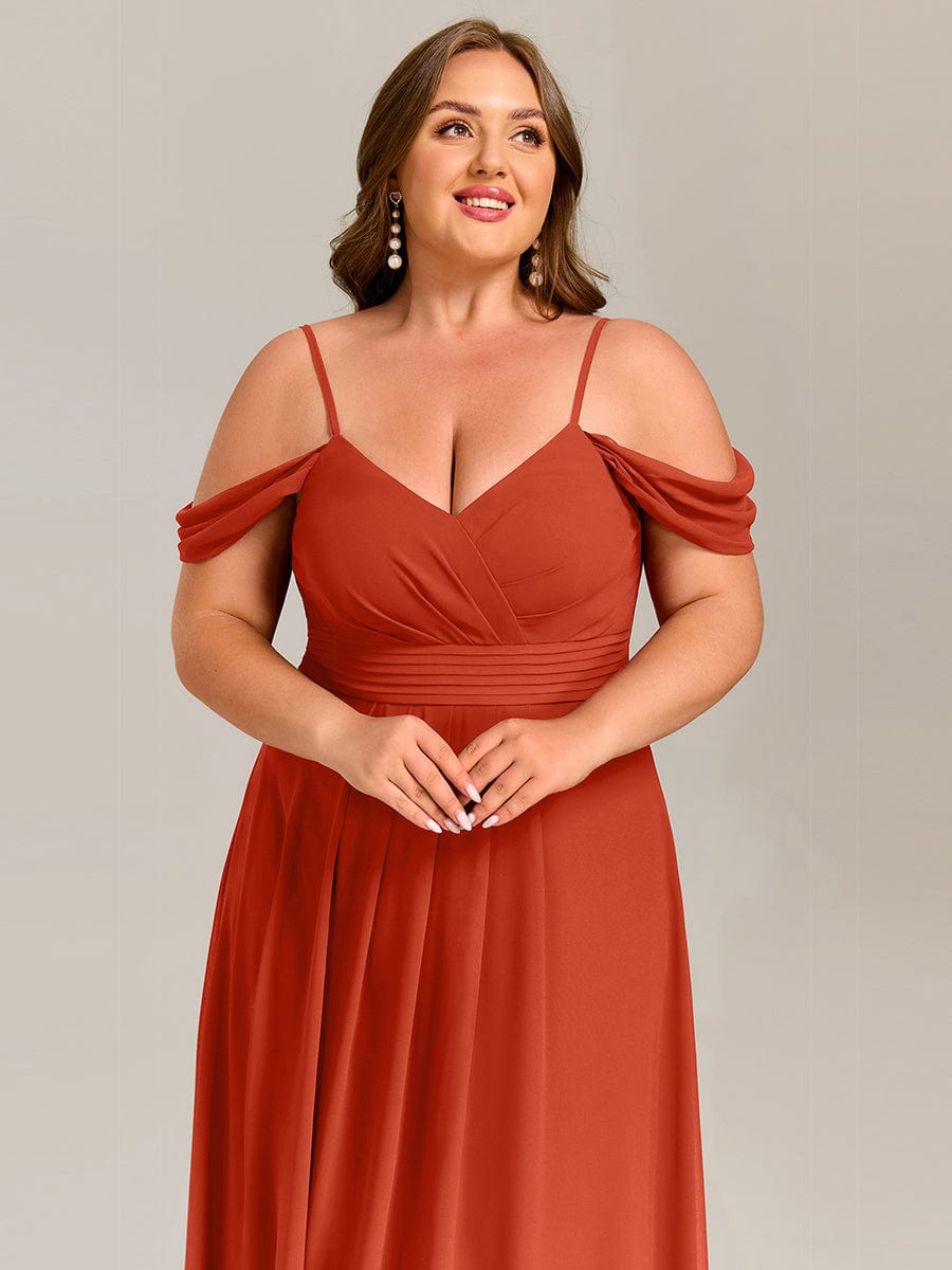 Plus Size Multiway A-Line Off the Shoulder Chiffon Maxi Bridesmaid Dress #color_Burnt Orange