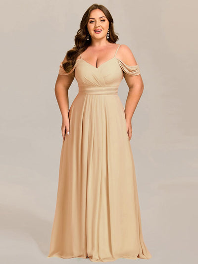 Plus Size Multiway A-Line Off the Shoulder Chiffon Maxi Bridesmaid Dress #color_Champagne