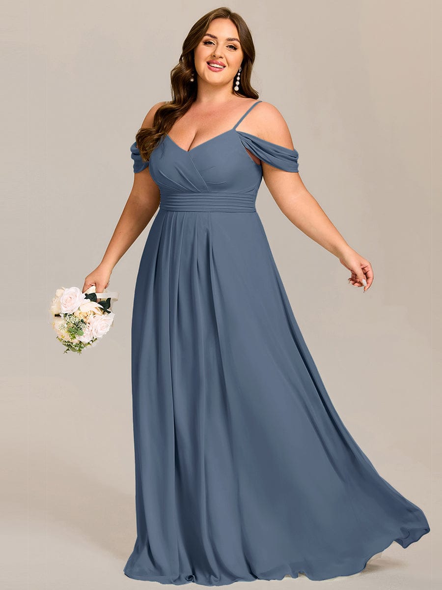 Plus Size Multiway A-Line Off the Shoulder Chiffon Maxi Bridesmaid Dress #color_Dusty Blue