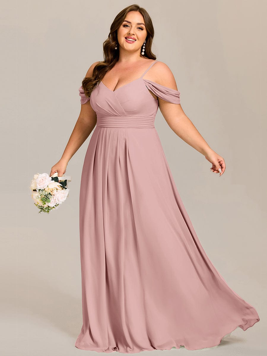 Plus Size Multiway A-Line Off the Shoulder Chiffon Maxi Bridesmaid Dress #color_Dusty Rose