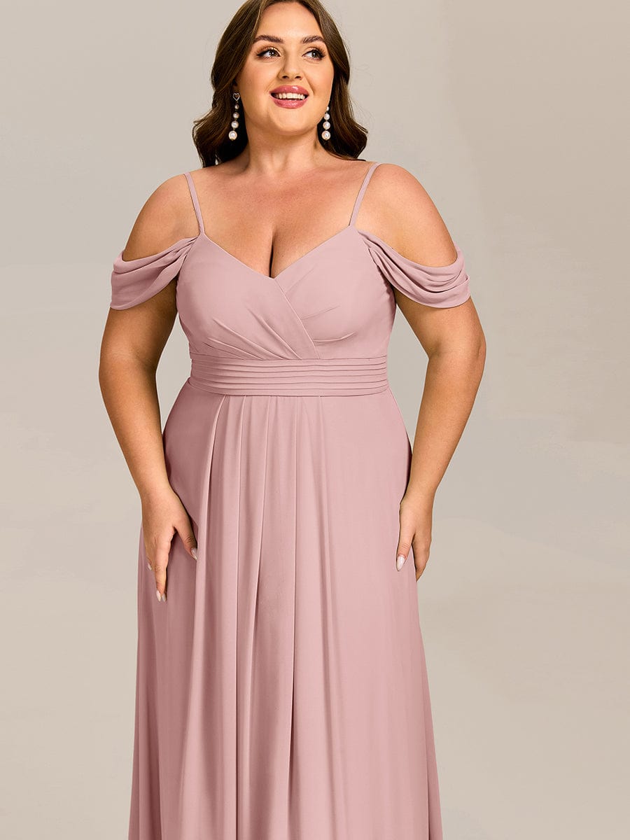 Plus Size Multiway A-Line Off the Shoulder Chiffon Maxi Bridesmaid Dress #color_Dusty Rose