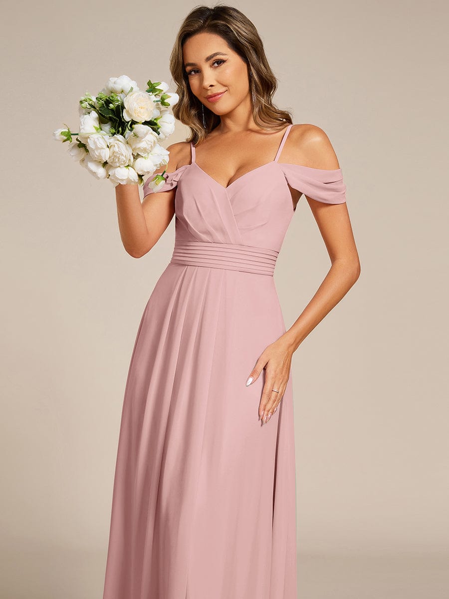 Multiway A-Line Off the Shoulder Chiffon Maxi Bridesmaid Dress #color_Dusty Rose