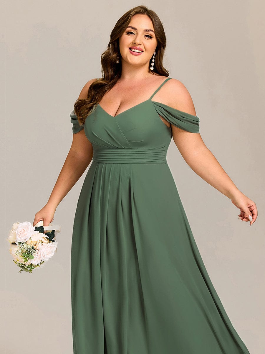 Plus Size Multiway A-Line Off the Shoulder Chiffon Maxi Bridesmaid Dress #color_Eucalyptus Green