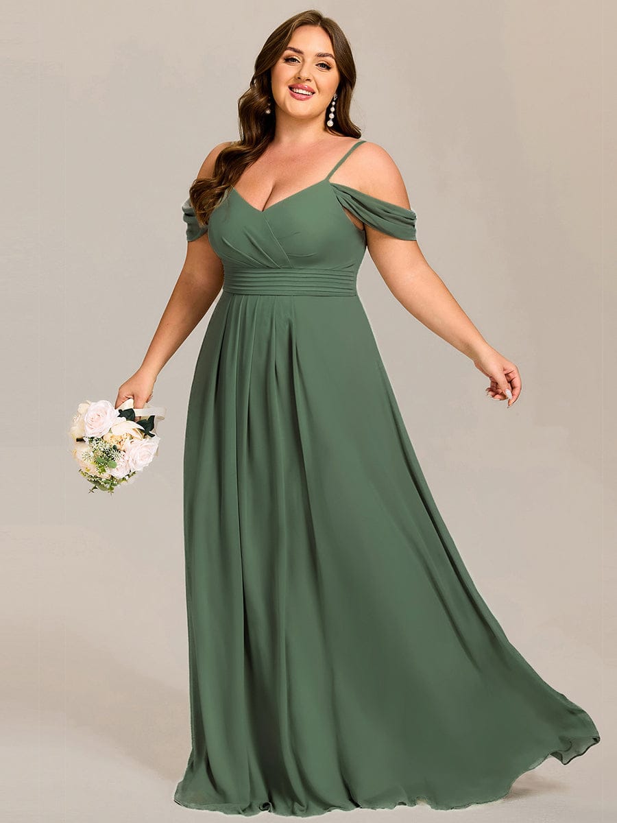Plus Size Multiway A-Line Off the Shoulder Chiffon Maxi Bridesmaid Dress #color_Eucalyptus Green