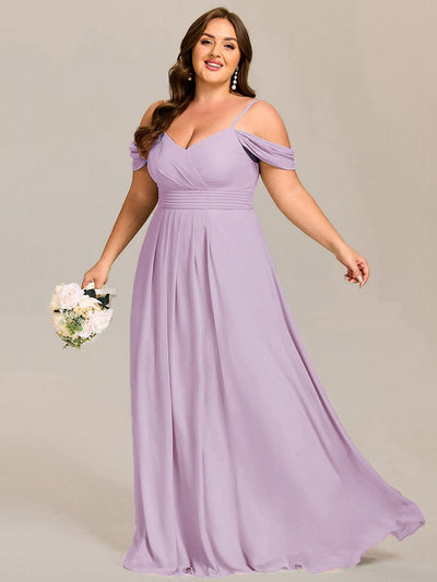 Plus Size Multiway A-Line Off the Shoulder Chiffon Maxi Bridesmaid Dress #color_Frosted Lilac