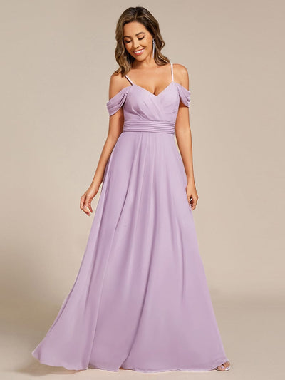 Multiway A-Line Off the Shoulder Chiffon Maxi Bridesmaid Dress #color_Frosted Lilac