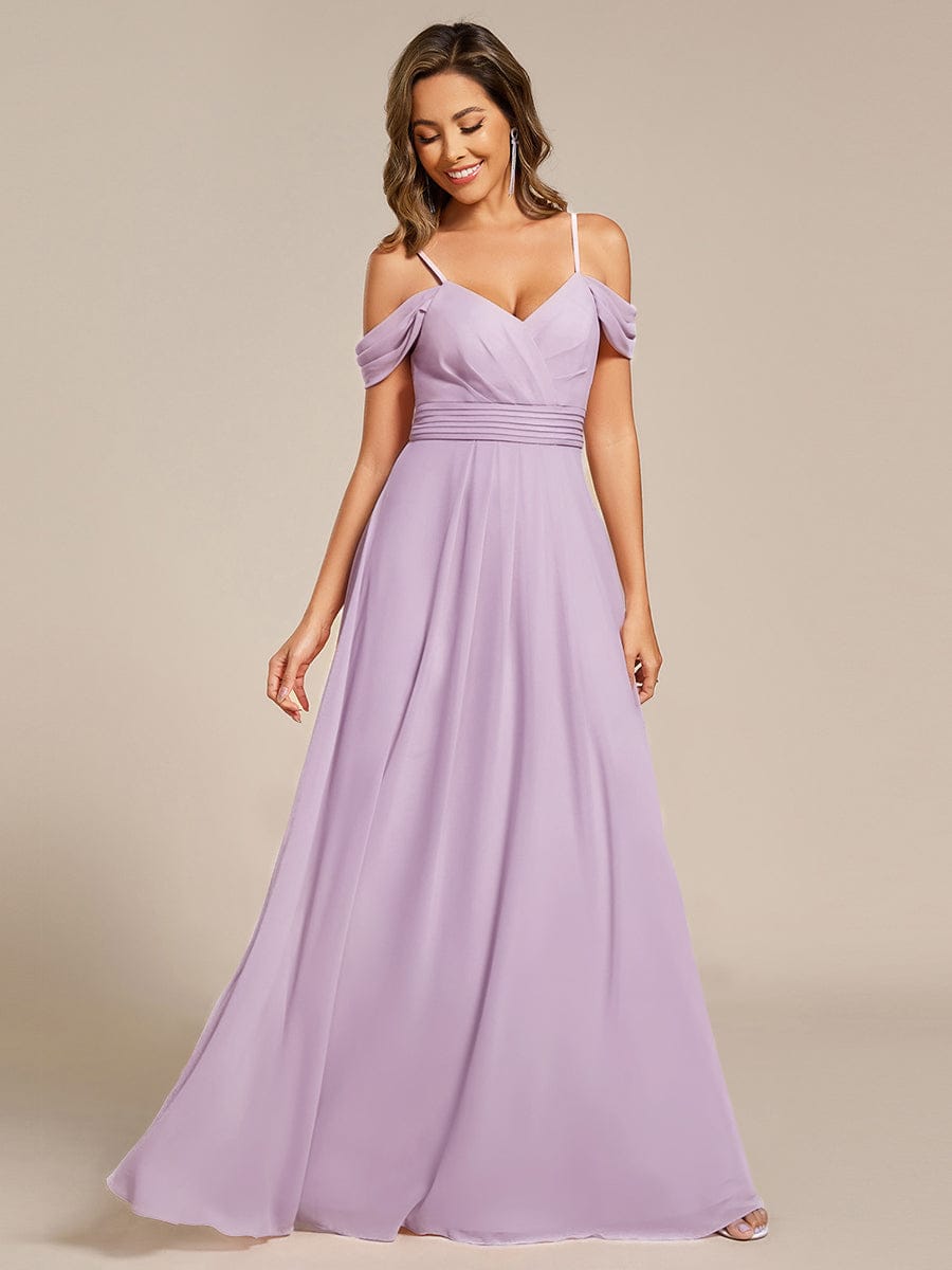 Multiway A-Line Off the Shoulder Chiffon Maxi Bridesmaid Dress #color_Frosted Lilac