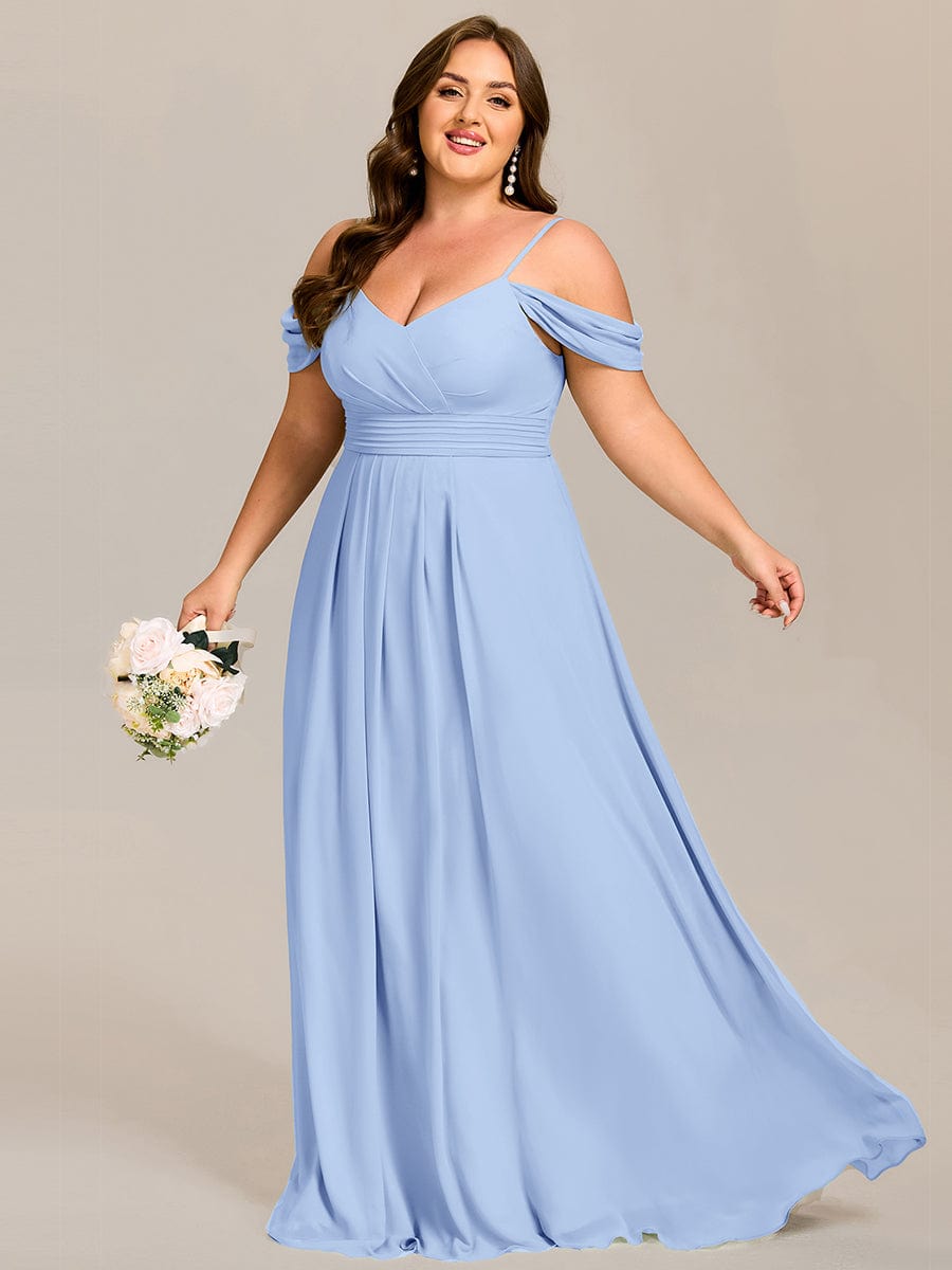 Plus Size Multiway A-Line Off the Shoulder Chiffon Maxi Bridesmaid Dress #color_Ice Blue