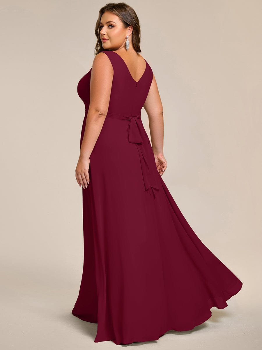 Plus Size Sleeveless A-Line Chiffon Maxi Bridesmaid Dress #color_Burgundy