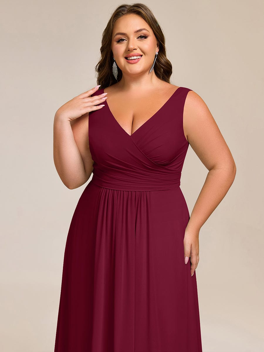 Plus Size Sleeveless A-Line Chiffon Maxi Bridesmaid Dress #color_Burgundy