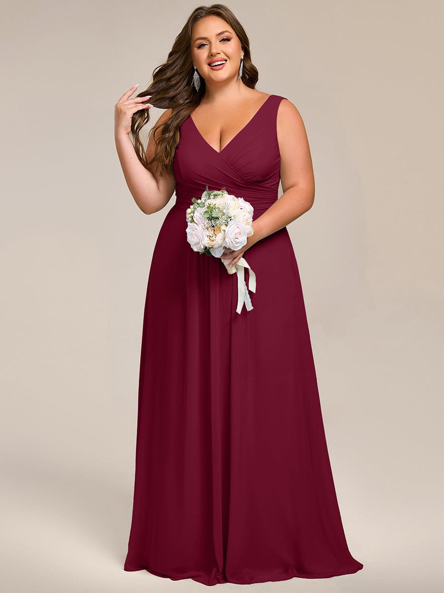 Plus Size Sleeveless A-Line Chiffon Maxi Bridesmaid Dress #color_Burgundy