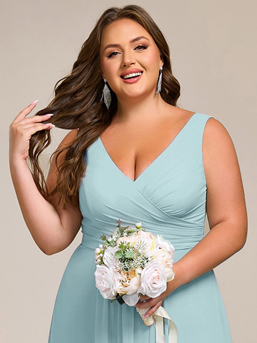 Plus Size Sleeveless A-Line Chiffon Maxi Bridesmaid Dress #color_Sky Blue