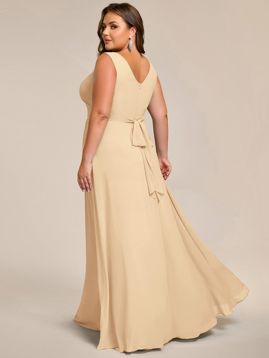 Plus Size Sleeveless A-Line Chiffon Maxi Bridesmaid Dress #color_Champagne
