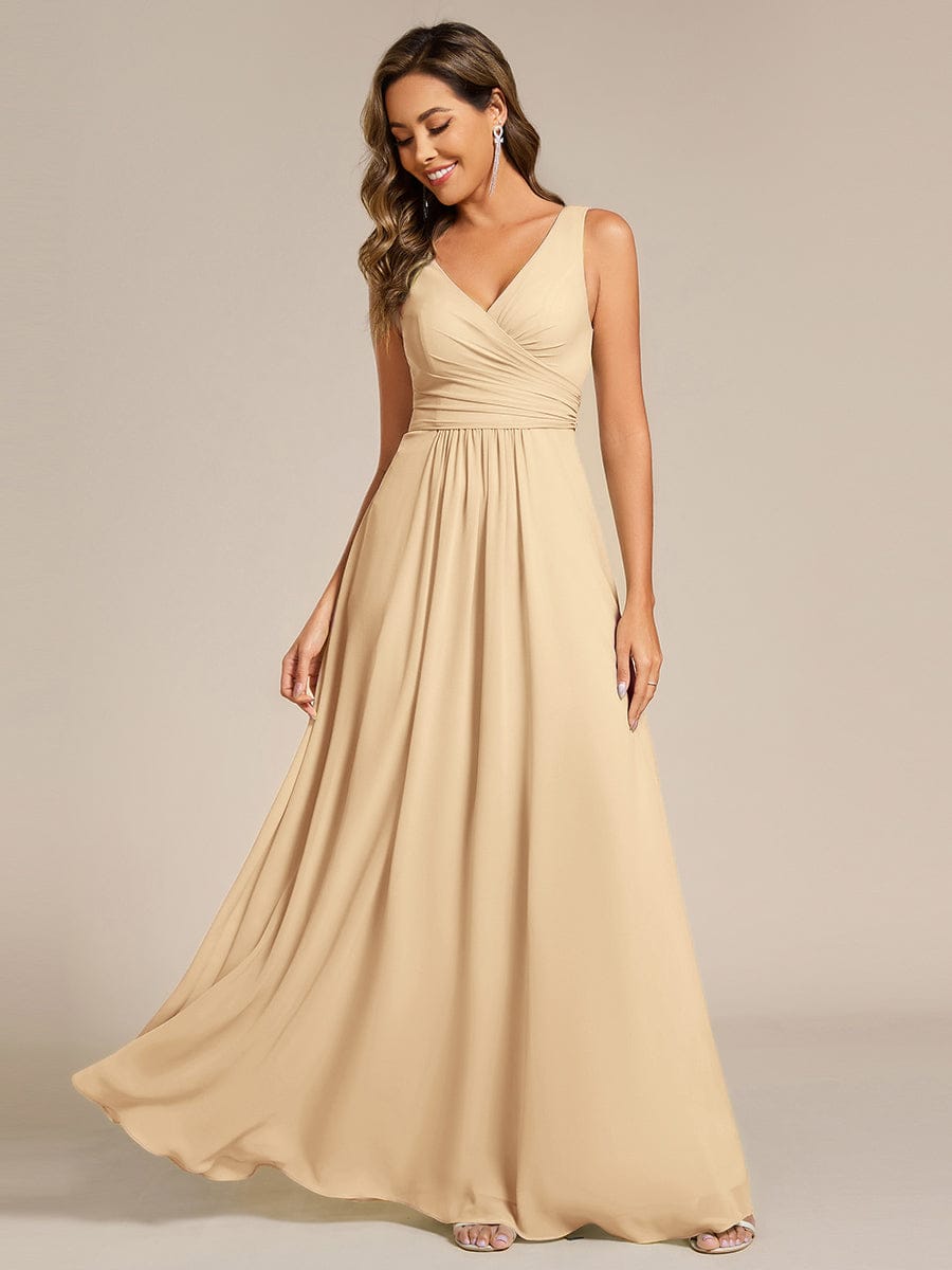 Sleeveless A-Line Chiffon Maxi Bridesmaid Dress #color_Champagne