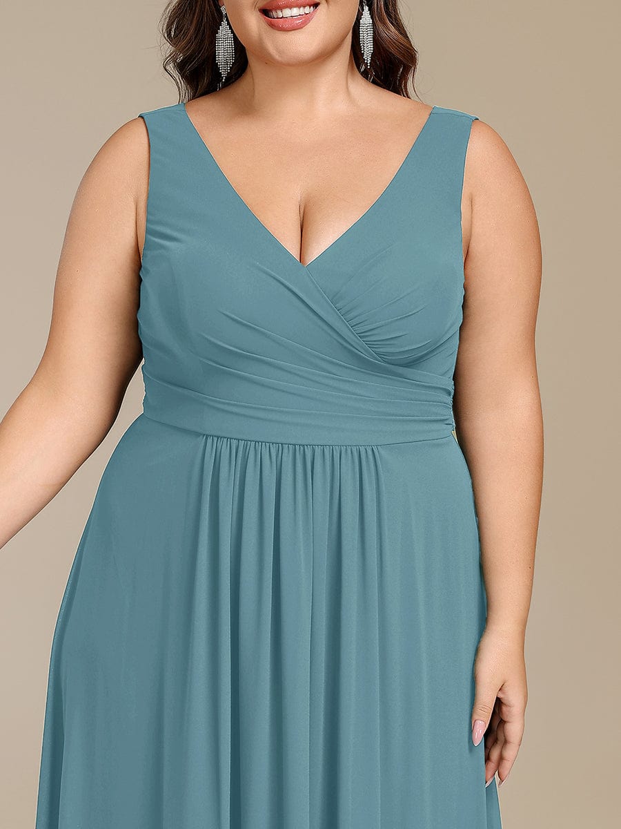 Plus Size Sleeveless A-Line Chiffon Maxi Bridesmaid Dress #color_Light Teal