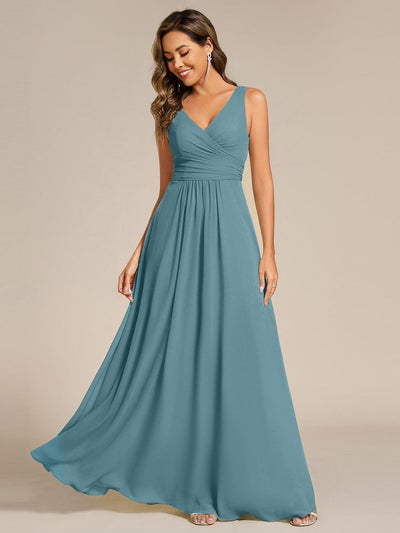 Sleeveless A-Line Chiffon Maxi Bridesmaid Dress #color_Light Teal