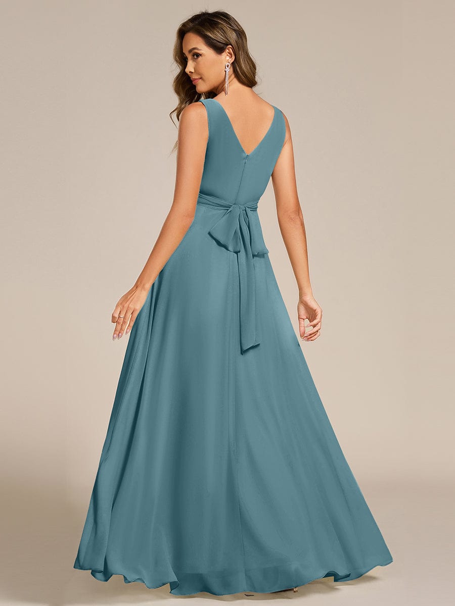 Sleeveless A-Line Chiffon Maxi Bridesmaid Dress #color_Light Teal