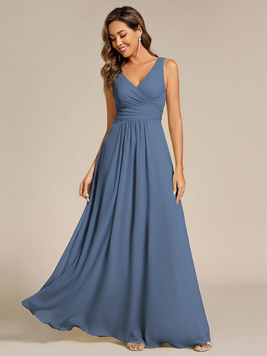 Sleeveless A-Line Chiffon Maxi Bridesmaid Dress #color_Dusty Blue