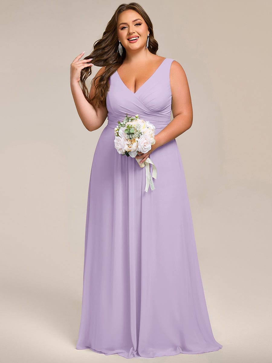 Plus Size Sleeveless A-Line Chiffon Maxi Bridesmaid Dress #color_Frosted Lilac