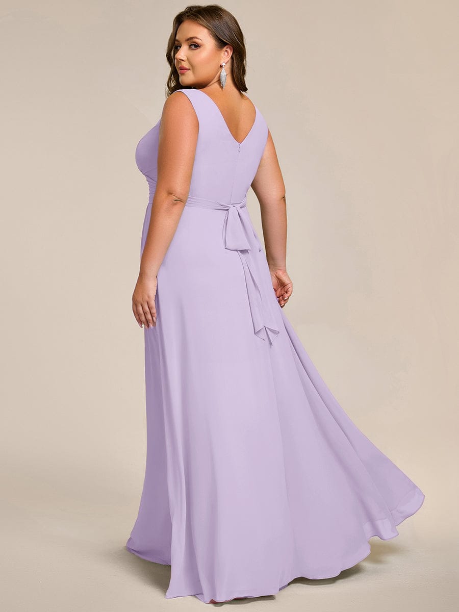 Plus Size Sleeveless A-Line Chiffon Maxi Bridesmaid Dress #color_Frosted Lilac