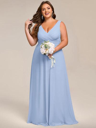 Plus Size Sleeveless A-Line Chiffon Maxi Bridesmaid Dress #color_Ice Blue