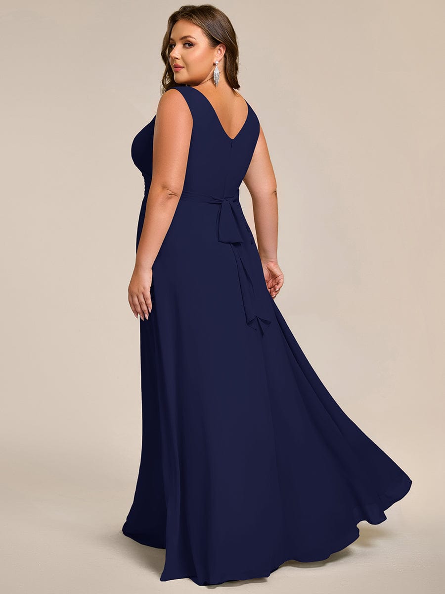 Plus Size Sleeveless A-Line Chiffon Maxi Bridesmaid Dress #color_Navy Blue