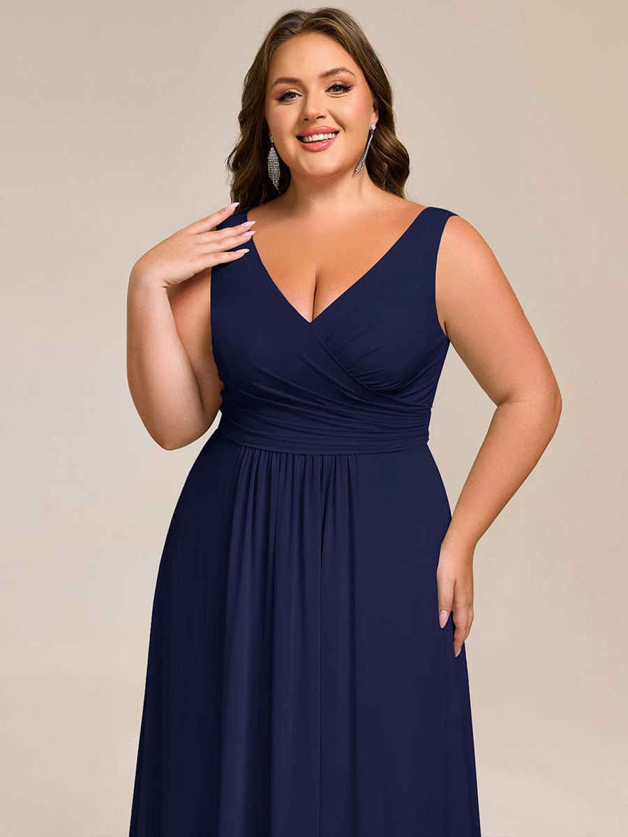 Plus Size Sleeveless A-Line Chiffon Maxi Bridesmaid Dress #color_Navy Blue