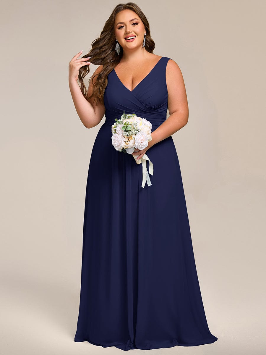 Plus Size Sleeveless A-Line Chiffon Maxi Bridesmaid Dress #color_Navy Blue