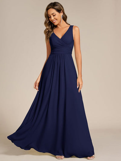 Sleeveless A-Line Chiffon Maxi Bridesmaid Dress #color_Navy Blue