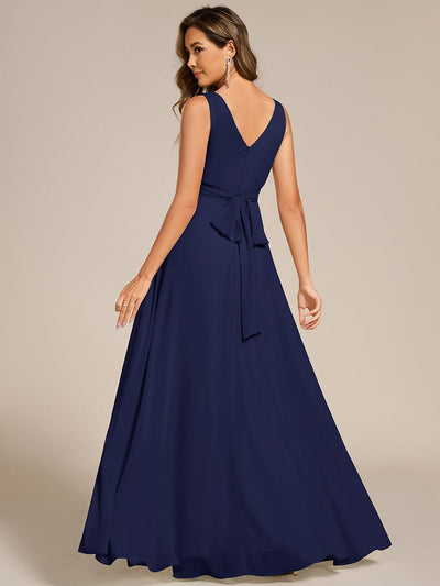 Sleeveless A-Line Chiffon Maxi Bridesmaid Dress #color_Navy Blue