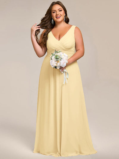 Plus Size Sleeveless A-Line Chiffon Maxi Bridesmaid Dress #color_Yellow