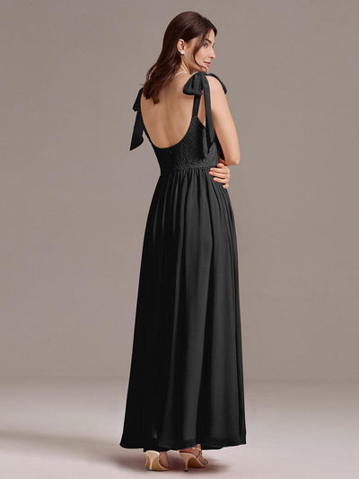 U Shaped Back Tie Strap Sleeveless Maxi Dress #color_Black
