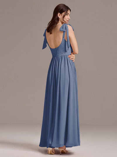 U Shaped Back Tie Strap Sleeveless Maxi Dress #color_Dusty Blue