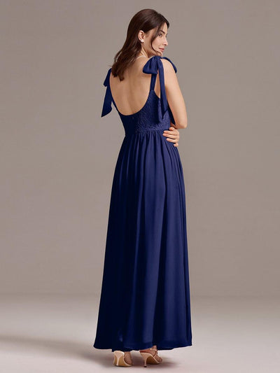 U Shaped Back Tie Strap Sleeveless Maxi Dress #color_Navy Blue