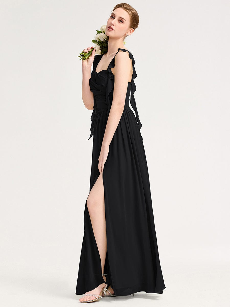 Romantic Flowing Ribbon Bridesmaid Dress #color_Black