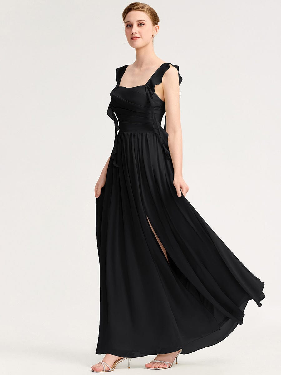 Romantic Flowing Ribbon Bridesmaid Dress #color_Black