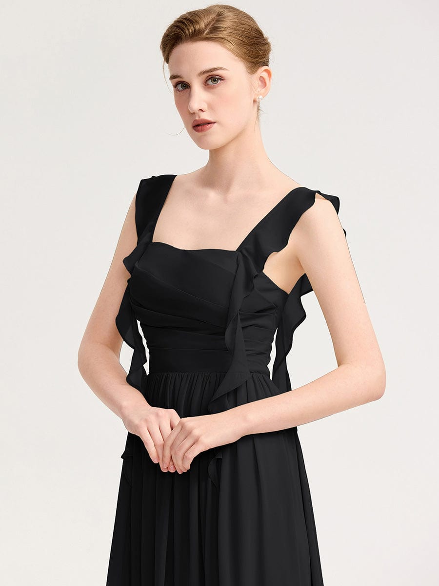 Romantic Flowing Ribbon Bridesmaid Dress #color_Black