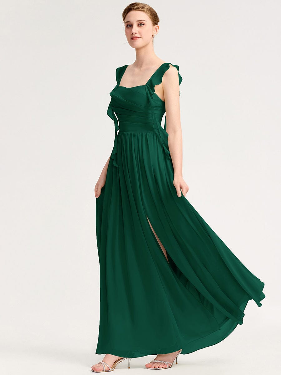 Romantic Flowing Ribbon Bridesmaid Dress #color_Dark Green