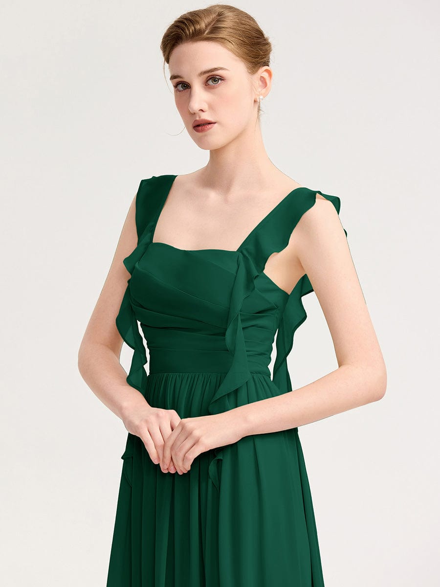 Romantic Flowing Ribbon Bridesmaid Dress #color_Dark Green