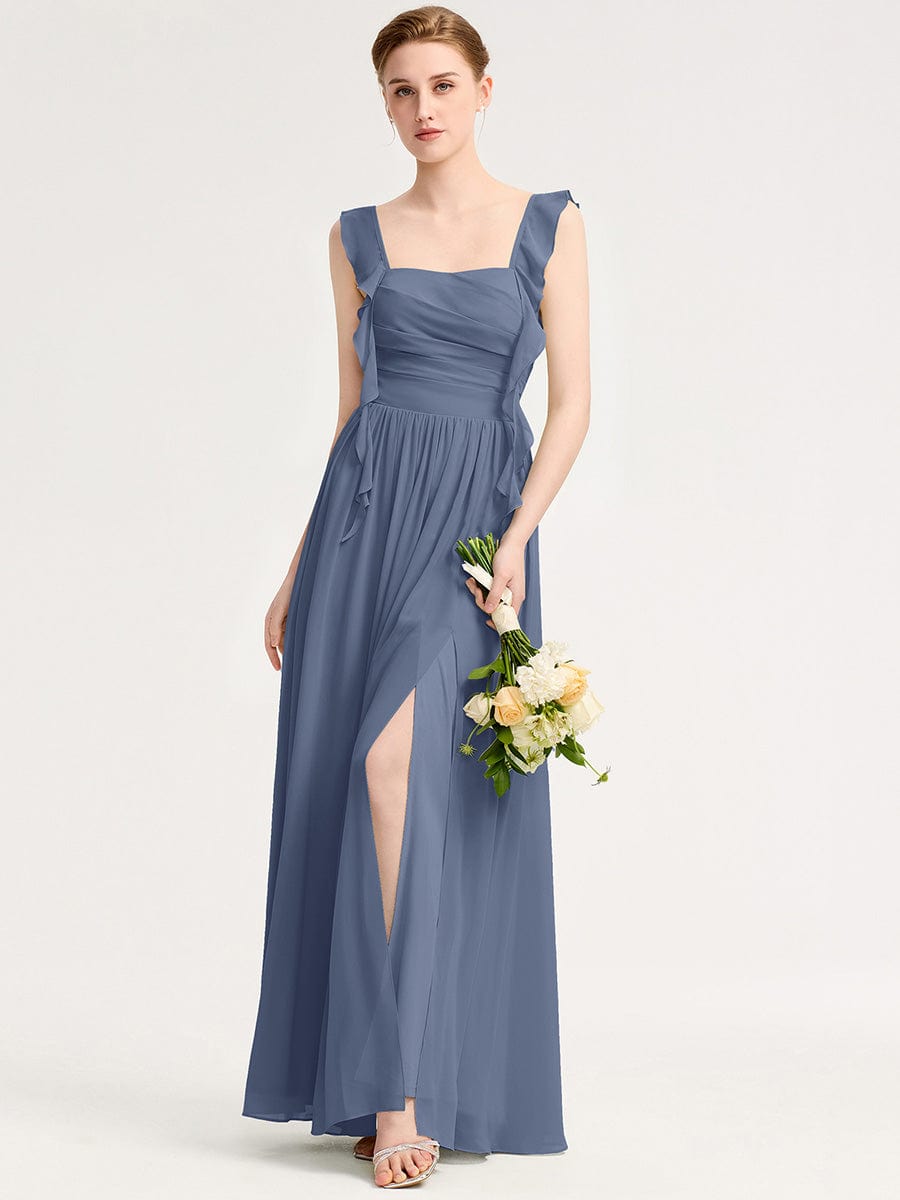 Romantic Flowing Ribbon Bridesmaid Dress #color_Dusty Blue