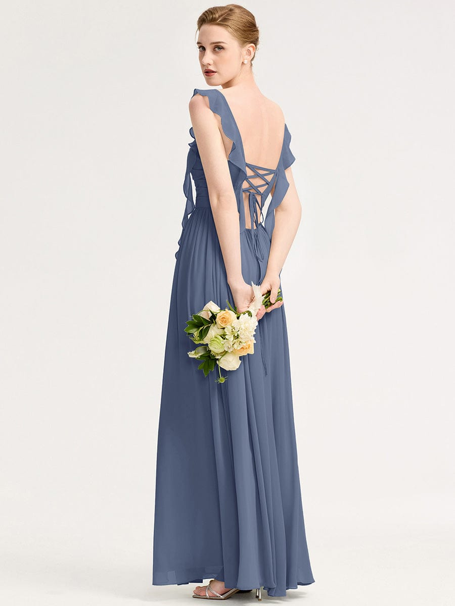 Romantic Flowing Ribbon Bridesmaid Dress #color_Dusty Blue