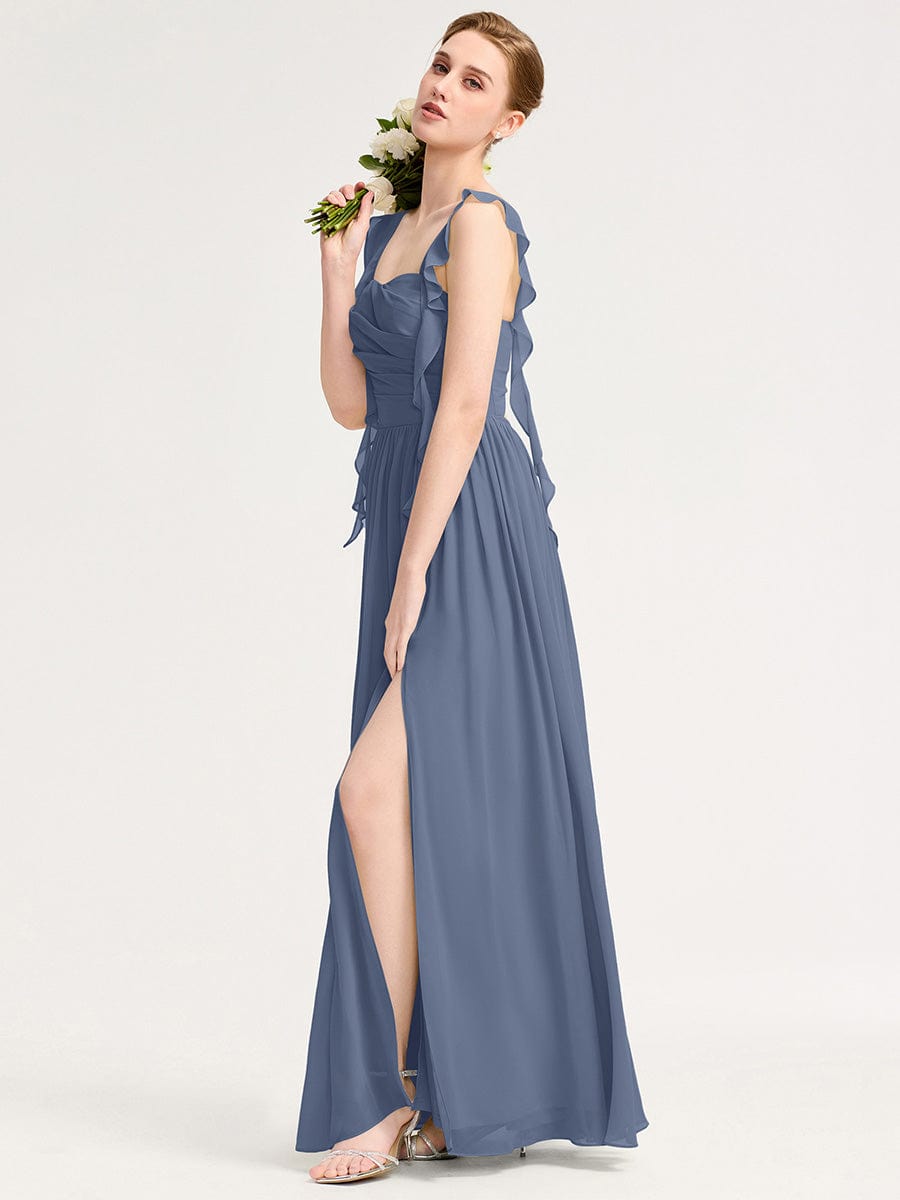 Romantic Flowing Ribbon Bridesmaid Dress #color_Dusty Blue