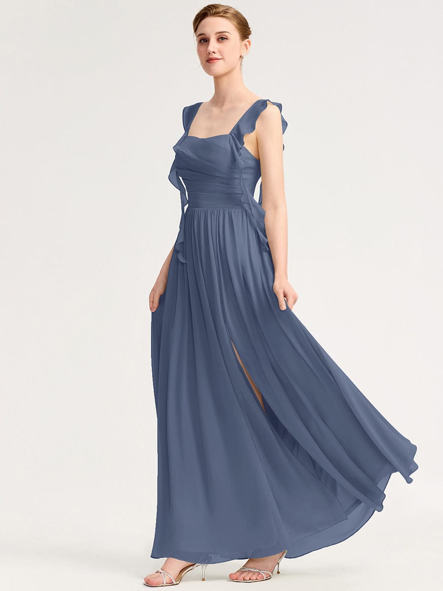 Romantic Flowing Ribbon Bridesmaid Dress #color_Dusty Blue