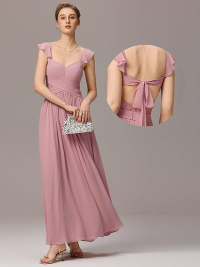 V-Neck Bandage Stringy Selvedge Maxi Bridesmaid Dress #color_Dusty Rose